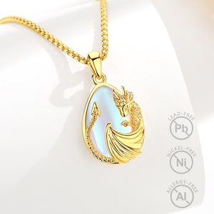 Collier pendentif <span class=keywords><strong>Dragon</strong></span> impérial créature mythique, talisman protecteur en pierre de lune irisée en forme de poire, motif totem oriental tendance - Product Image 3