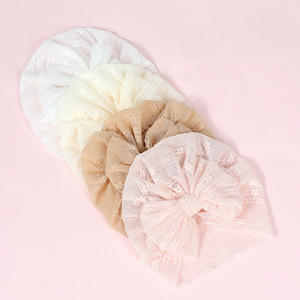 Cappello per bambini all'ingrosso primavera estate sottile da ragazza traspirante in maglia di fiori cappello per bambina carino cappello tinta unita con fiocco - Product Image 4