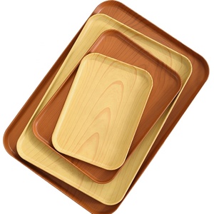Sustainable Modern <strong>Rectangular</strong> Wood Grain <strong>Serving</strong> Tray Food Grade <strong>Plastic</strong> PP Tray for Cafe Desserts Afternoon Tea - Product Image 1