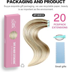 SUYYA Extensiones de <span class=keywords><strong>Cabello</strong></span> con Cinta Clip, <span class=keywords><strong>Cabello</strong></span> Humano Europeo Remy, 20 Piezas, 100g, Máquina de Trama de Piel Recta sin Costuras, Trama Doble, 18 - Product Image 2