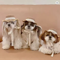 Umweltfreundlicher Strohgeflecht-Druck Niedlicher Outdoor-Haustierhut für Katzen & Hunde - Süßer & Eleganter Sommer-Sonnenschutz Kopfbedeckung