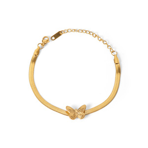 Ensemble de bracelet et collier papillon réglable vintage français |   Chaîne en acier inoxydable plaqué or 18K PVD |   Chic et élégant - Product Image 2