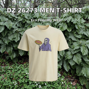เสื้อยืดคอกลมแขนสั้นผ้าฝ้ายสำหรับผู้ชายพิมพ์ลายการ์ตูนกริมเรปเปอร์ถือพิซซ่าลำลองสตรีทแวร์ทรงปกติ - Product Image 4