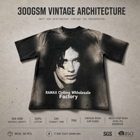 T-shirt graphique vintage noir délavé au soleil, en coton 100% tricoté lâche et respirant, 300 GSM, RAMAX, pour homme, style streetwear