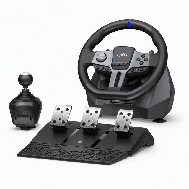 PXN V9 GEN2 900 Degree Racing Steering Wheel with 3 Pedals 6+R Shifter for PC PS4 Xbox One Series X S Switch