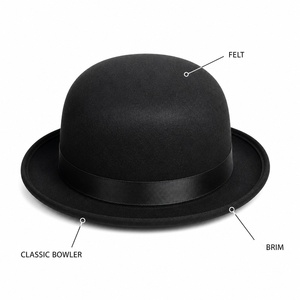 Chapeau Derby Noir Classique pour Adulte, Chapeau Bowler Vintage en Feutre Noir Couleur Unie, Idéal pour Fêtes en Plein Air et Costumes d'Halloween pour Adultes - Product Image 2