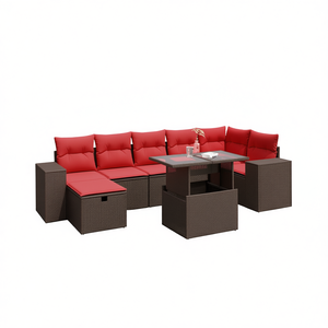 Set di divani da giardino in polyrattan marrone da 8 pezzi con cuscini, mobili da esterno dal design contemporaneo - Product Image 1