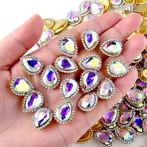 Pierres précieuses en forme de tournesol OLeeya de haute qualité avec griffes métalliques, base dorée, grandes cristaux en forme de goutte à coudre pour bijoux en strass - Product Image 3