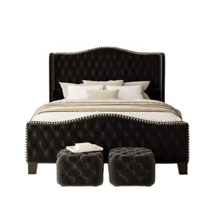 Ensemble <span class=keywords><strong>de</strong></span> chambre à coucher moderne et luxueux en velours capitonné, avec tête <span class=keywords><strong>de</strong></span> <span class=keywords><strong>lit</strong></span> capitonnée et cadre rembourré en <span class=keywords><strong>tissu</strong></span> moelleux, pour mobilier d'hôtel - Product Image 1