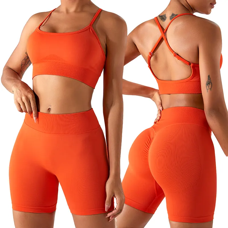 Damen Fitness-Bekleidung nahtloses Yoga-Set aktive Kleidung Training Sport-BH hohe Taille Gesäß-Lift-Leggings leichte Fitnessbekleidung