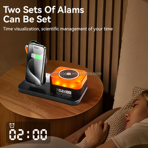 Veilleuse RGB multifonctionnelle tendance 6-en-1 avec chargeur sans fil, haut-parleur Bluetooth et réveil pour <span class=keywords><strong>iPhone</strong></span>, Apple Watch, écouteurs et ordinateur de bureau - Product Image 6