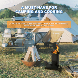 JH-Mech 3 in 1 야외용 캠핑 스토브 (요리용 그레이트, 그리들, 기름받이 포함) 탄소강 로켓 스토브 - Product Image 6