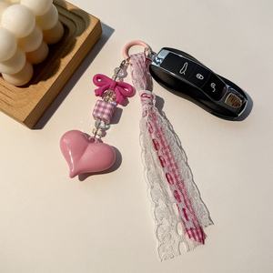 Porte-clés en dentelle avec nœud en forme de cœur, porte-clés INS mignon avec nœud papillon, breloque pour sac, pendentif, cadeau pour sac à main, écouteurs, appareil photo, clés de voiture, accessoires - Product Image 5