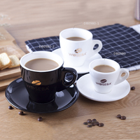Vente en gros de tasses à café en céramique avec soucoupe, ensemble de 2/5/8 oz, boîte cadeau royale moderne, logo personnalisé, impression personnalisée, pour cappuccino, latte, expresso