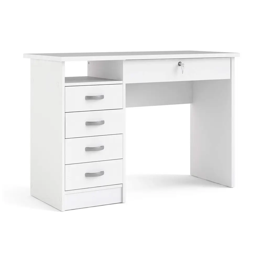 Wholesale low price modern style cabinet furniture small white color computer desk with 5 storage drawer