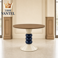 Table d'appoint ronde moderne pour hôtel, plateau en bois personnalisé, base sculpturale sur piédestal pour projets de hall d'entrée, de salon, de café et de villa