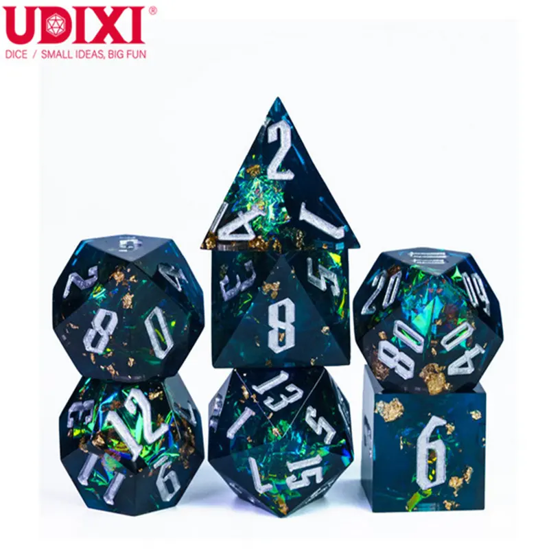 Udixi Rpg Candy Glitter Paper Dice Set Italic Font Sharp Edge Resin Polyhedral Dice Dnd Board Game