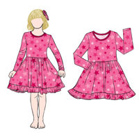 Robe tourbillon à manches longues et col rond pour enfants Little Glow, style doux, motif étoiles, en fibre de protéine de lait brossée respirante, vente en gros