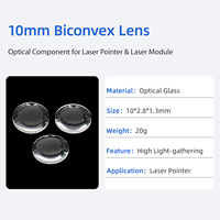Lentille optique biconvexe de 10 mm, lentille de focalisation et d'agrandissement pour pointeur laser, module laser et projets optiques DIY