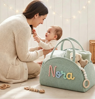 Panier de rangement portable en coton personnalisé avec nom pour maman, idéal pour les voyages en voiture et les accessoires de bébé
