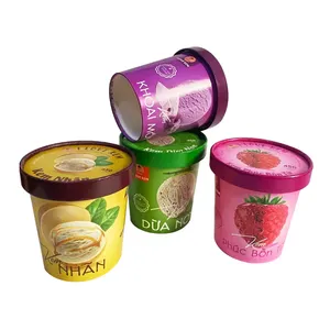 3oz 500ml ciotole per gelato stampate personalizzate tazza di carta con coperchio in carta cucchiaio per yogurt congelato