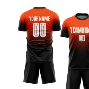 Maillot et short de football imprimés orange et noir – Tenue d'été pour l'entraînement en club et les matchs de ligue - Product Image 3