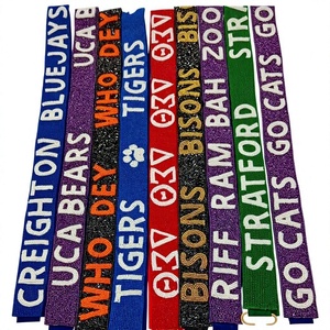 Creighton Bluejays Customized White Gold Seed Bead Handmade Embroidered CRYSTAL <b>CRAFT</b> Customizable Bag Straps 'Hook Em Horns' - Product Image 1