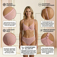 Bra Tanpa Kawat dengan Tali Adjustable dan Trim Jala, Celana Dalam High Cut Cheeky 2 Potong, Lingerie Intim dengan Logo Custom