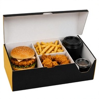 Boîte à emporter personnalisée pour combo repas rapide, en carton alimentaire avec compartiments, pour burger, frites et boisson