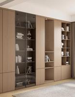 Bibliothèque en bois massif à trois baies de style antique avec échelle pour la maison, le bureau, la chambre à coucher, le salon, vitrine, meuble
