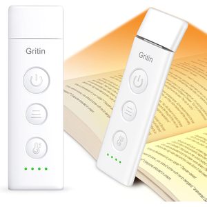 Gritin Book Light Rechargeable Clip On <b>Led</b> Reading Light 5 Brightness Levels Stepless Dim For Books In <b>Bed</b> Eye Caring - Product Image 6