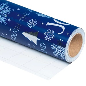 Custom Eco-Friendly Recyclable <b>Blue</b> Christmas Tree Snowflake Pattern Gift Wrapping <b>Paper</b> <b>Roll</b> Art <b>Paper</b> 100GSM Coated Waterproof - Product Image 1