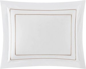 4 Piece Cotton <strong>Comforter</strong> <strong>Set</strong> <strong>Solid</strong> White with Dual Stripe Embroidered Border Hotel Collection Bedding and Includes Dec Shams - Product Image 2