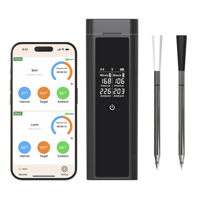 Dual Probe Wireless BBQ Thermometer with Ultra-long Distance Digital Cooking Thermometer for Kitchen Oven Meat Turkey Beef