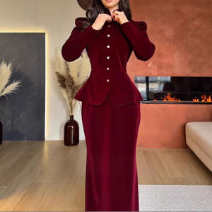 Conjunto <span class=keywords><strong>de</strong></span> Vestido Largo con Cuello en V y Botones, Estilo Europeo, para <span class=keywords><strong>Mujer</strong></span>, Nueva Colección <span class=keywords><strong>de</strong></span> Otoño, Tallas S-2XL, Venta al Por Mayor - Product Image 3