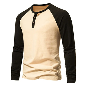 Camiseta ajustada de manga larga con cuello redondo para hombre, antiarrugas y transpirable, manga raglán, poliéster/algodón, informal - Product Image 1