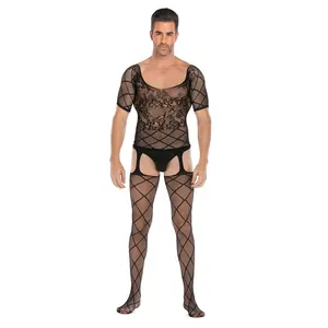 Ropa de dormir Sexy para hombre, medias de red, lencería