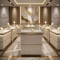 Exhibidor de Joyería de Lujo en Madera Blanca y Dorado, Vitrina Moderna de Pie con Iluminación LED y Tapa de Vidrio con Cerradura