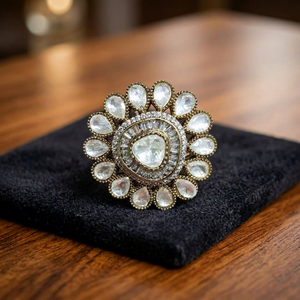 Luxury Gold Plated <b>Adjustable</b> Sunflower American Diamond Cocktail <b>Ring</b> for Women | AAA Cubic Zirconia Statement Bridal <b>Ring</b> | - Product Image 1