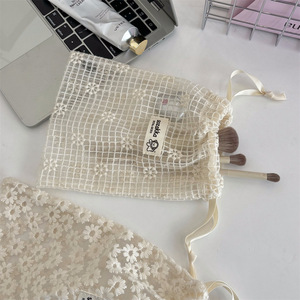 Mesh Lace Embroidered Daisy Drawstring <b>Bag</b> Reusable Pouch for Travel Toiletry Storage Cosmetic Organization and <b>Small</b> Items - Product Image 6