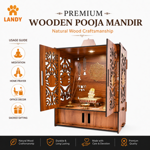 Moderno Mandir in Legno per Pooja, Elegante Supporto da Parete per Divinità con Armadietti per Arredamento Interno e <span class=keywords><strong>Giardino</strong></span> Professionale - Product Image 6