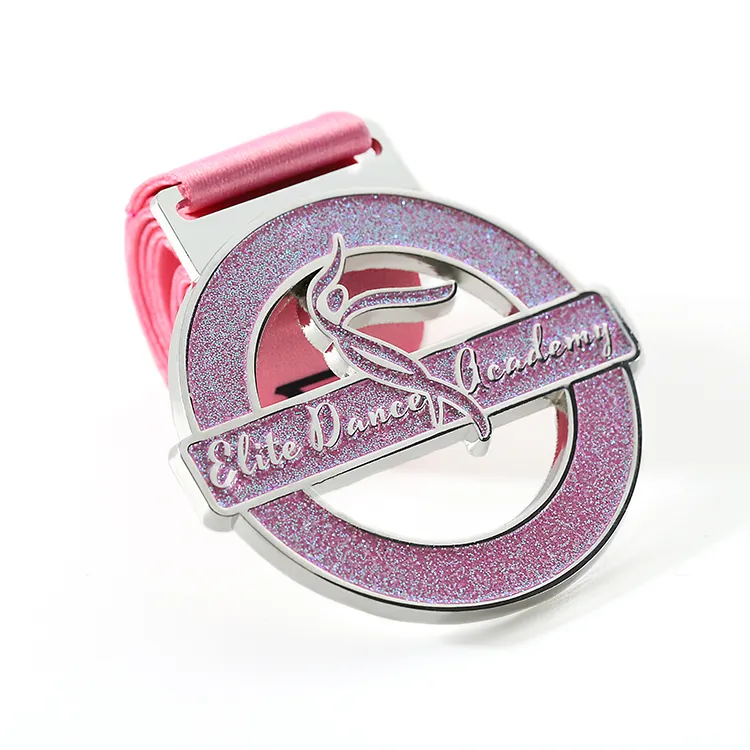 custom logo lanyard women glitter gold silver bronze winning award gymnastics metal dance medal
