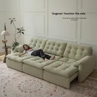 Modernes, schlichtes elektrisches Stoffsofa mit hoher Rückenlehne für das Wohnzimmer, wandnah, großes Sitzfeld, tief, verstellbar, ausziehbar, multifunktional, Holz