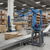 Robot palettiseur de colonne pour bobines de bande de cuivre avec systèmes de convoyage sur palettes