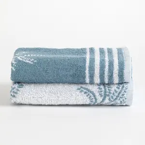 Customizable Absorbent Thick 100% Cotton Terry Cloth Palm Tree Pattern 2-packs Towels 70*140cm 40*60cm Bath Hand Towels Sets