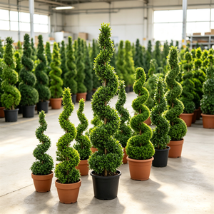 Arbre artificiel en spirale en pot, cyprès rose rouge, buis en spirale, plante artificielle torsadée pour l'aménagement paysager d'hôtels et les terrasses - Product Image 6