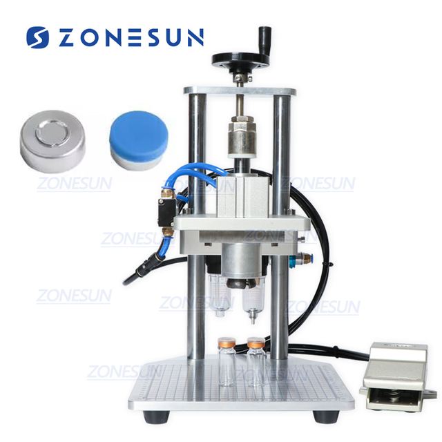 ZONESUN Semi-automatic Pneumatic Small Bottle Capper Aluminum Plastic Glass Vial Crimping Machine 20mm Bottle Capping Machine