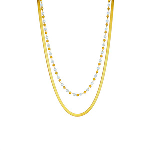 European American Double Layer Necklace Gold Imitation Pearl Chain Titanium Steel Flat Snake Design Geometric Irregular Pattern - Product Image 5