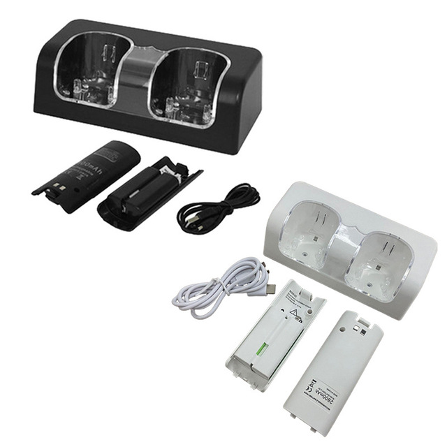 Dual Charger Charging Stand Box + 2 Batteries for Wii / Wii U Remote Controller