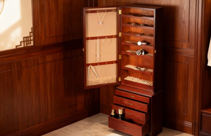 Armoire à bijoux rectangulaire en bois avec doublure en velours, multi-compartiments, pour colliers, bracelets et boucles d'oreilles - Product Image 2
